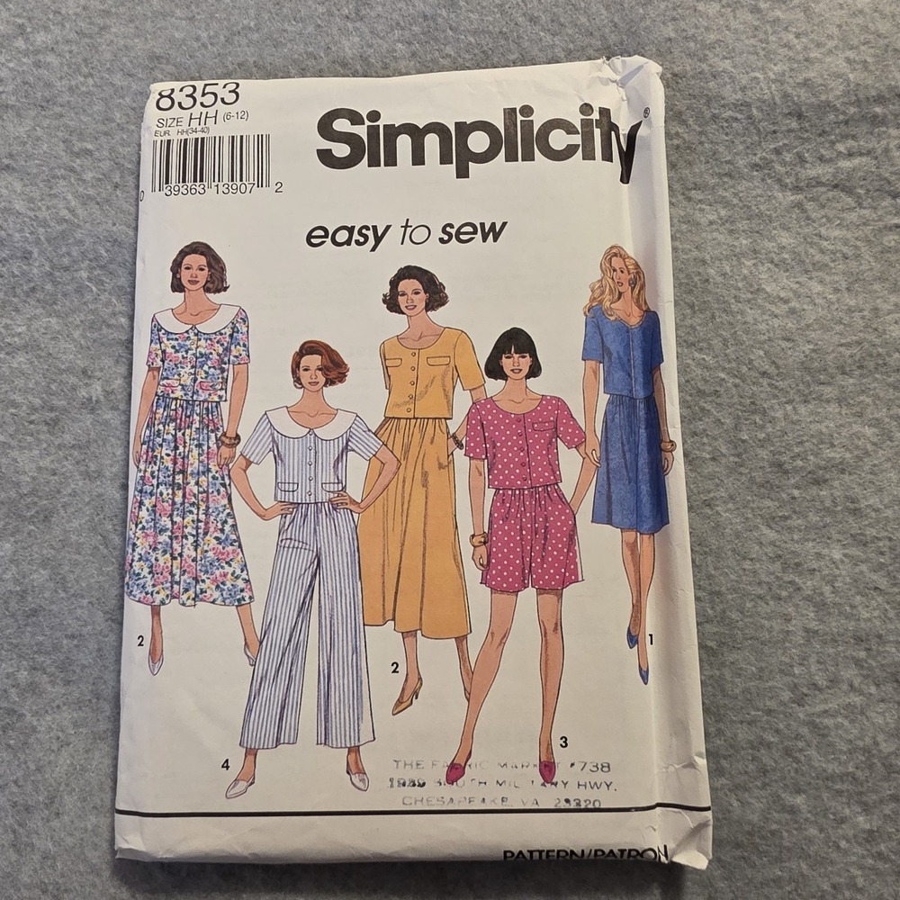 Simplicity 8353 Easy to Sew Women's Dress Sewing Pattern Size HH (6-12)